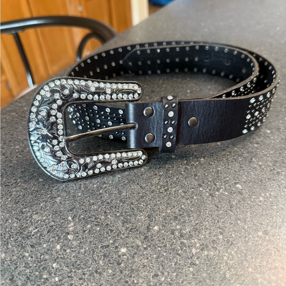 Nocona Black Leather Studded Western Belt Size Small Womens.